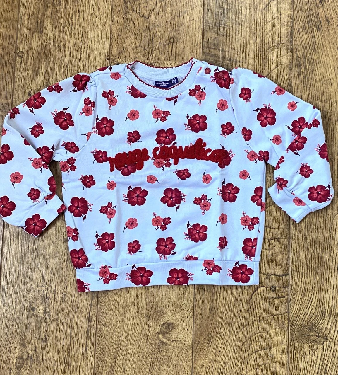 Sweat Sergent Major 4 ans blanc fleuri rouge – Broderie relief "Rouge Coquelicot